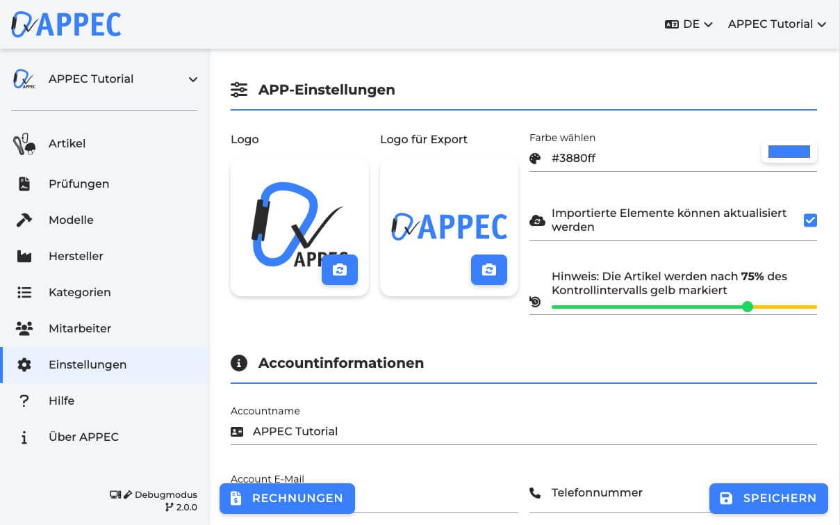 appec anleitung einstellungen