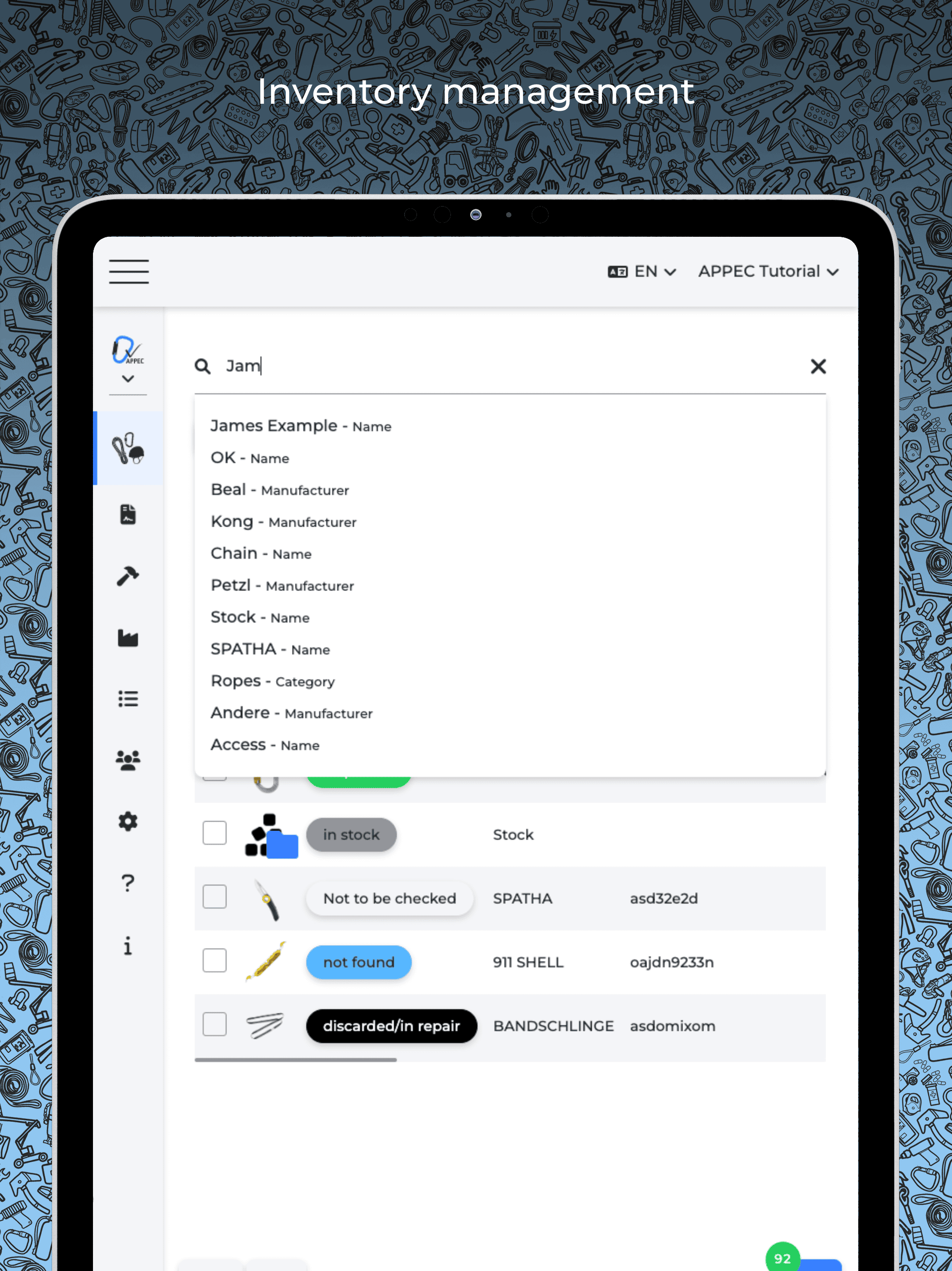 appec screenshots ipad en inventory management